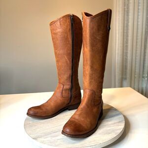 Frye Melissa Women's Button Inside Zip Brown Leather Riding Boots US Size 7 B